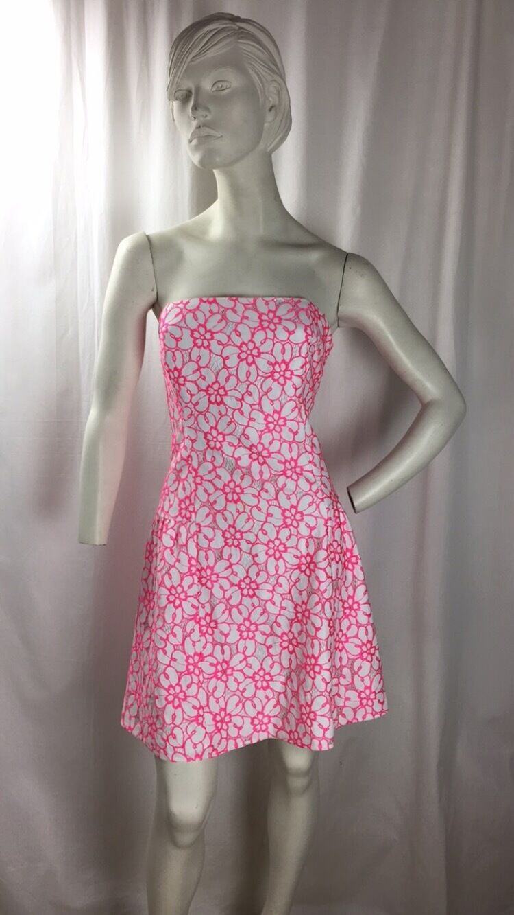 Lilly Pulitzer Women's Pink White Floral Strapless Dress sz 12
